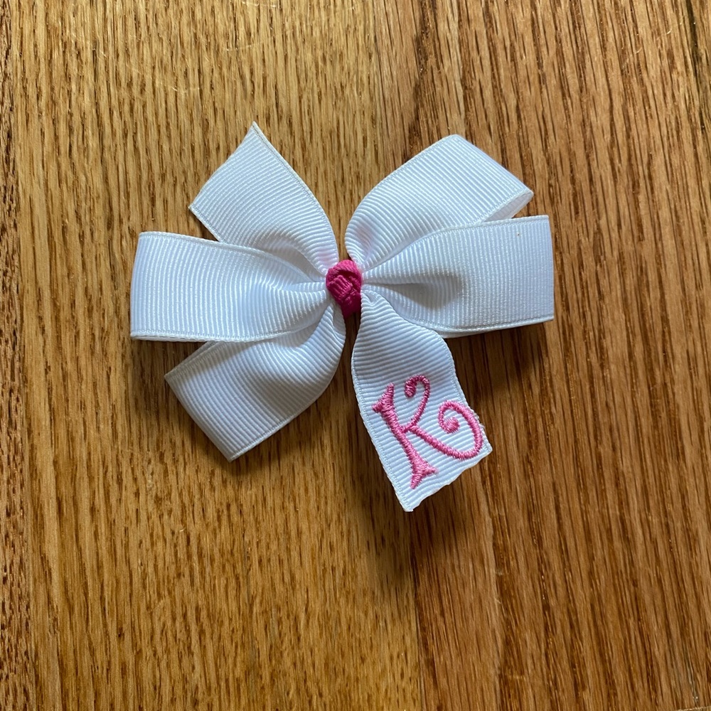 K Embroidered White Bow BOUTIQUE